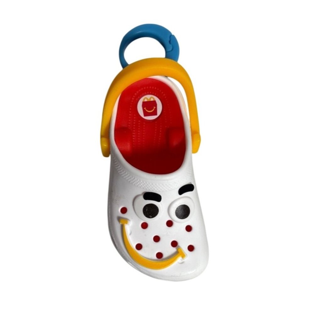 Crocs McDonalds Happy Meal Toy White Shoe Keychain Yellow Handle & Blue Ring